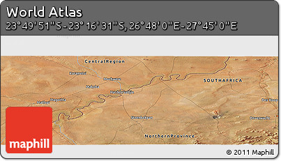 Satellite Panoramic Map of the Area around 23° 33' 11" S, 27° 16' 29" E