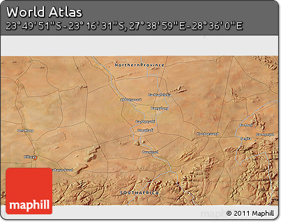 Satellite 3D Map of the Area around 23° 33' 11" S, 28° 7' 30" E