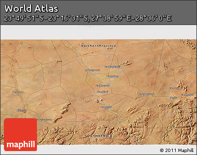 Satellite 3D Map of the Area around 23° 33' 11" S, 28° 7' 30" E