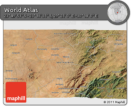 Satellite 3D Map of the Area around 23° 33' 11" S, 29° 49' 30" E