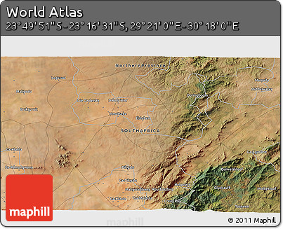 Satellite 3D Map of the Area around 23° 33' 11" S, 29° 49' 30" E