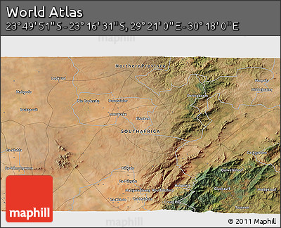 Satellite 3D Map of the Area around 23° 33' 11" S, 29° 49' 30" E