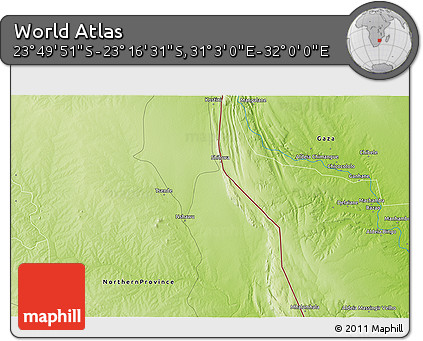 Physical 3D Map of the Area around 23° 33' 11" S, 31° 31' 29" E