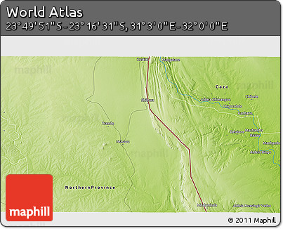 Physical 3D Map of the Area around 23° 33' 11" S, 31° 31' 29" E