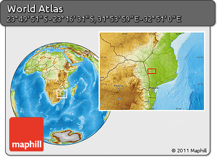 Physical Location Map of the Area around 23° 33' 11" S, 32° 22' 30" E