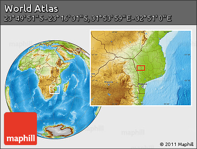 Physical Location Map of the Area around 23° 33' 11" S, 32° 22' 30" E