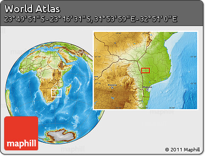 Physical Location Map of the Area around 23° 33' 11" S, 32° 22' 30" E