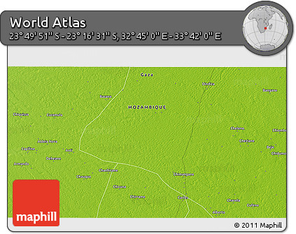 Physical 3D Map of the Area around 23° 33' 11" S, 33° 13' 30" E