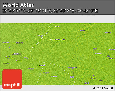 Physical 3D Map of the Area around 23° 33' 11" S, 33° 13' 30" E