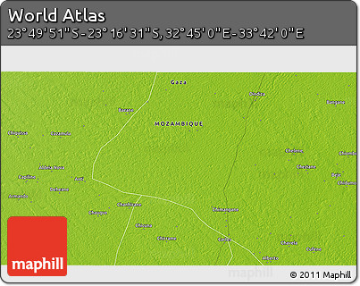 Physical 3D Map of the Area around 23° 33' 11" S, 33° 13' 30" E
