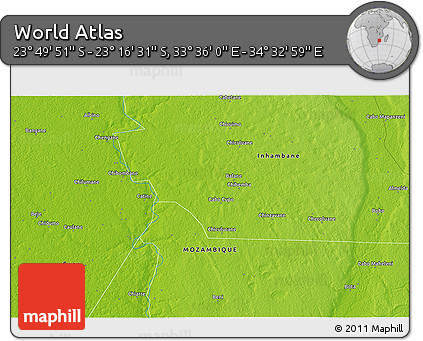 Physical 3D Map of the Area around 23° 33' 11" S, 34° 4' 30" E
