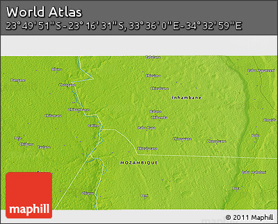 Physical 3D Map of the Area around 23° 33' 11" S, 34° 4' 30" E