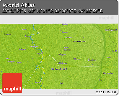 Physical 3D Map of the Area around 23° 33' 11" S, 34° 4' 30" E