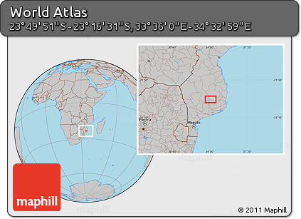 Gray Location Map of the Area around 23° 33' 11" S, 34° 4' 30" E
