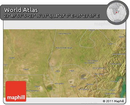 Satellite 3D Map of the Area around 23° 33' 11" S, 34° 55' 29" E