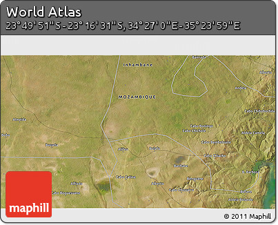 Satellite 3D Map of the Area around 23° 33' 11" S, 34° 55' 29" E