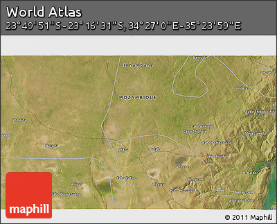Satellite 3D Map of the Area around 23° 33' 11" S, 34° 55' 29" E