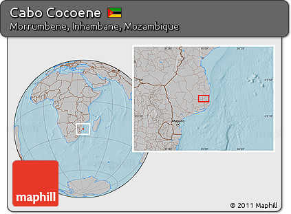 Gray Location Map of Cabo Cocoene, hill shading