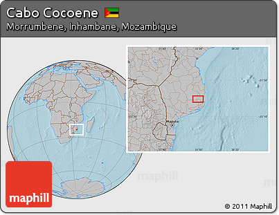 Gray Location Map of Cabo Cocoene, hill shading