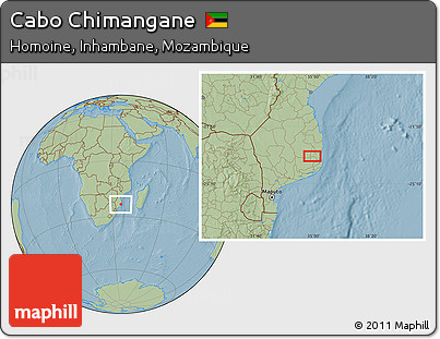 Savanna Style Location Map of Cabo Chimangane, hill shading