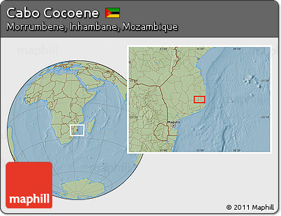 Savanna Style Location Map of Cabo Cocoene, hill shading