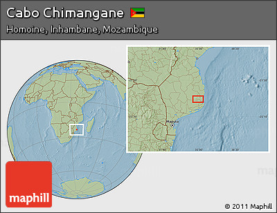 Savanna Style Location Map of Cabo Chimangane, hill shading