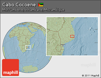 Savanna Style Location Map of Cabo Cocoene, hill shading