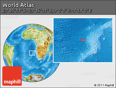 Physical Location Map of the Area around 23° 33' 11" S, 3° 28' 30" E