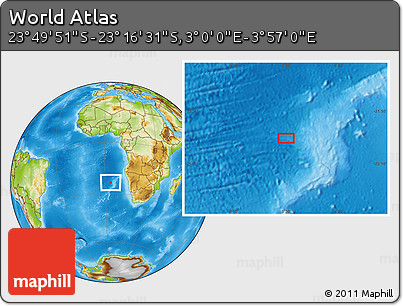 Physical Location Map of the Area around 23° 33' 11" S, 3° 28' 30" E
