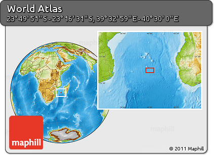 Physical Location Map of the Area around 23° 33' 11" S, 40° 1' 29" E