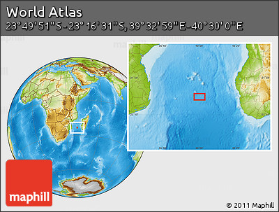 Physical Location Map of the Area around 23° 33' 11" S, 40° 1' 29" E