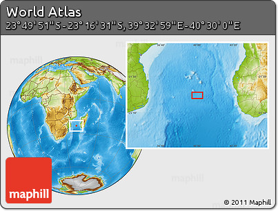 Physical Location Map of the Area around 23° 33' 11" S, 40° 1' 29" E