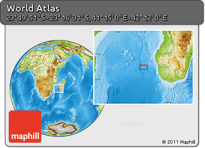 Physical Location Map of the Area around 23° 33' 11" S, 41° 43' 30" E