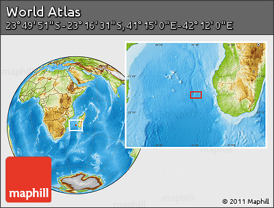 Physical Location Map of the Area around 23° 33' 11" S, 41° 43' 30" E