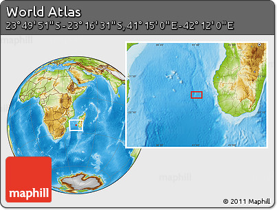 Physical Location Map of the Area around 23° 33' 11" S, 41° 43' 30" E