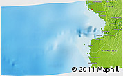 Physical 3D Map of the area around 23° 33' 11" S, 43° 25' 29" E