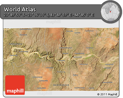 Satellite 3D Map of the Area around 23° 33' 11" S, 44° 16' 29" E