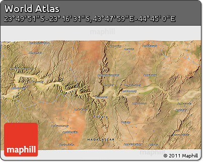 Satellite 3D Map of the Area around 23° 33' 11" S, 44° 16' 29" E