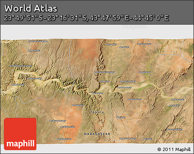 Satellite 3D Map of the Area around 23° 33' 11" S, 44° 16' 29" E