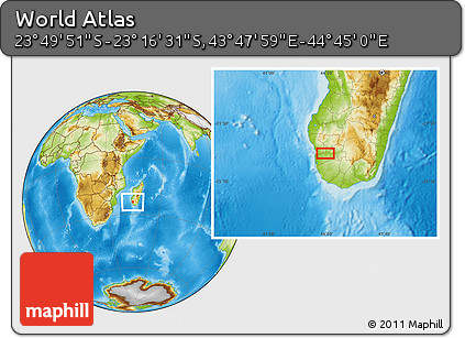 Physical Location Map of the Area around 23° 33' 11" S, 44° 16' 29" E