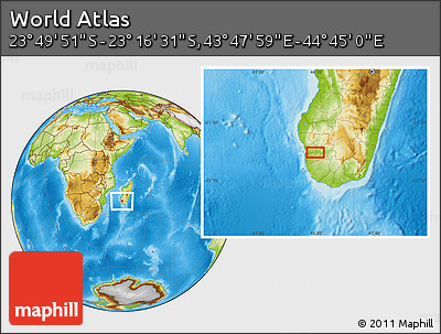 Physical Location Map of the Area around 23° 33' 11" S, 44° 16' 29" E