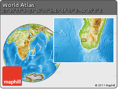 Physical Location Map of the Area around 23° 33' 11" S, 44° 16' 29" E