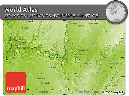 Physical Map of the Area around 23° 33' 11" S, 44° 16' 29" E