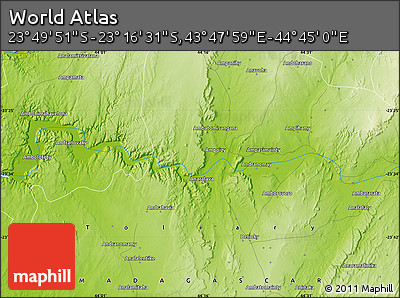 Physical Map of the Area around 23° 33' 11" S, 44° 16' 29" E