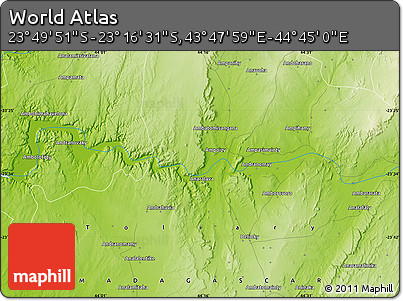 Physical Map of the Area around 23° 33' 11" S, 44° 16' 29" E