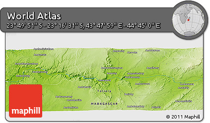 Physical Panoramic Map of the Area around 23° 33' 11" S, 44° 16' 29" E