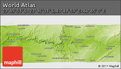 Physical Panoramic Map of the Area around 23° 33' 11" S, 44° 16' 29" E