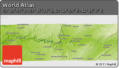 Physical Panoramic Map of the Area around 23° 33' 11" S, 44° 16' 29" E