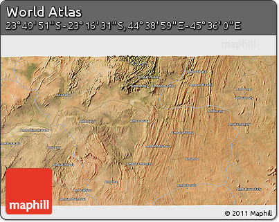 Satellite 3D Map of the Area around 23° 33' 11" S, 45° 7' 30" E