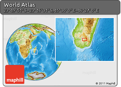 Physical Location Map of the Area around 23° 33' 11" S, 45° 58' 30" E